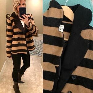 Tulle Wool British Striped Peacoat Coat